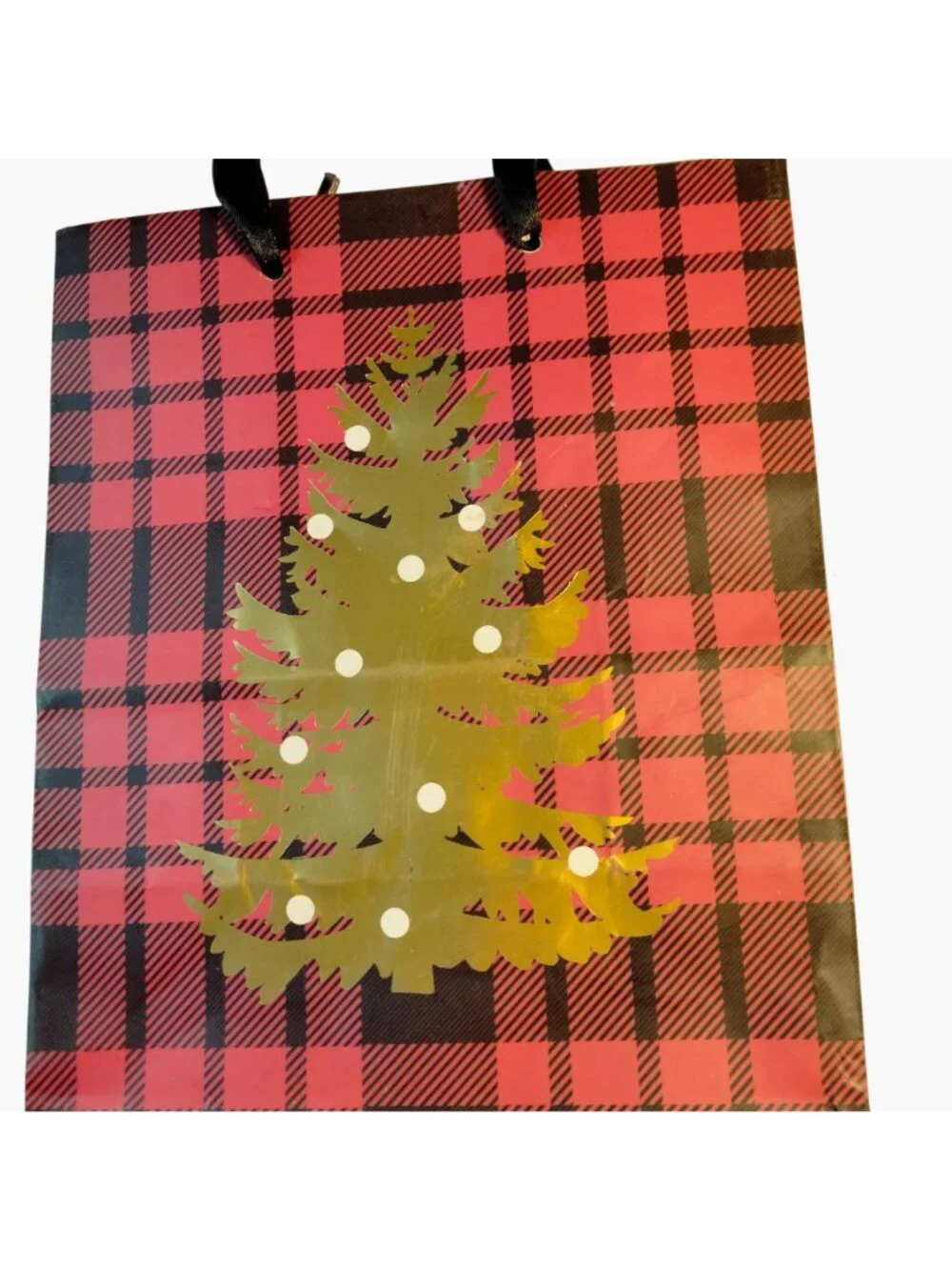 Hallmark Christmas Gift Bag Ribbon Handles Buffalo Plaid Pattern